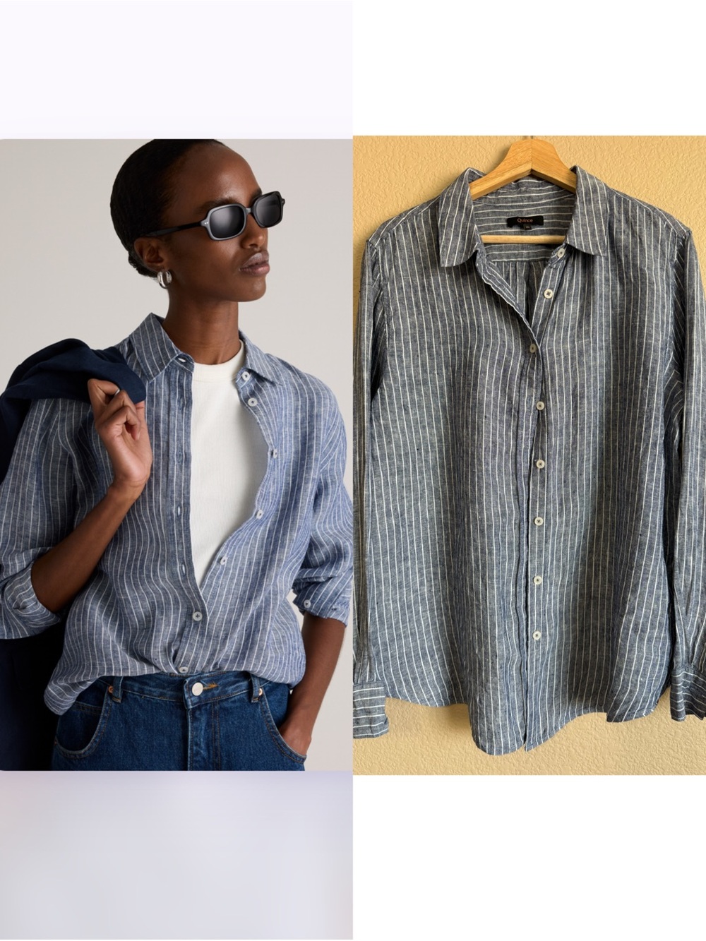Quince Striped Blue European Line Long Sleeves Shirt Size XL Beach Office